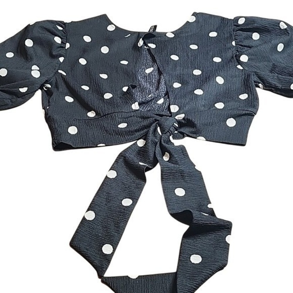 Divided H&M Polka Dot Crop Top, Puff, Romantic Retro, Black‎ White, Small